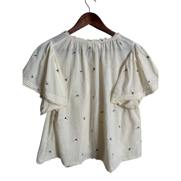 The Great. Fluter Sleeve Chime Top Womans Small Cream Embroidered - Picture 2 of 9